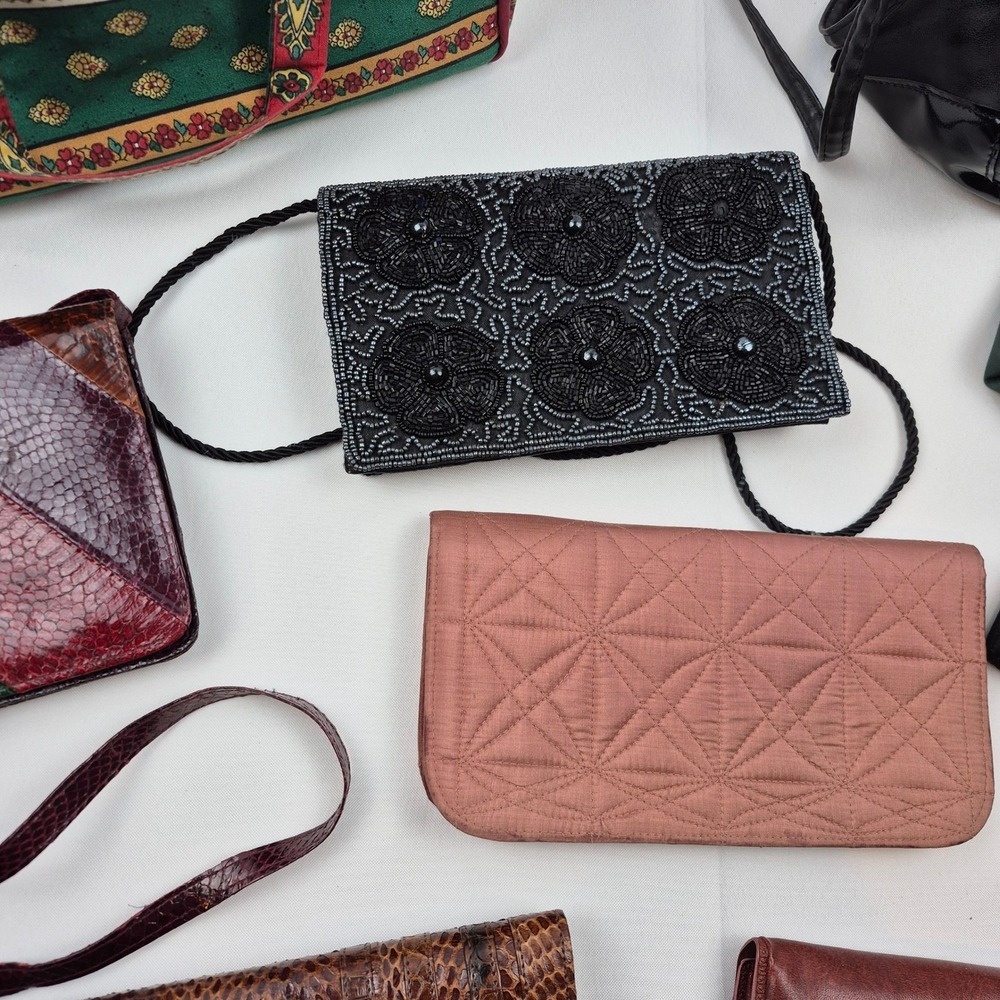 Vtg Clutch Purse Lot 9pc Beaded Eelskin Look Brocade Travel Cosmetic Retro Mix‎ - Picture 4 of 12